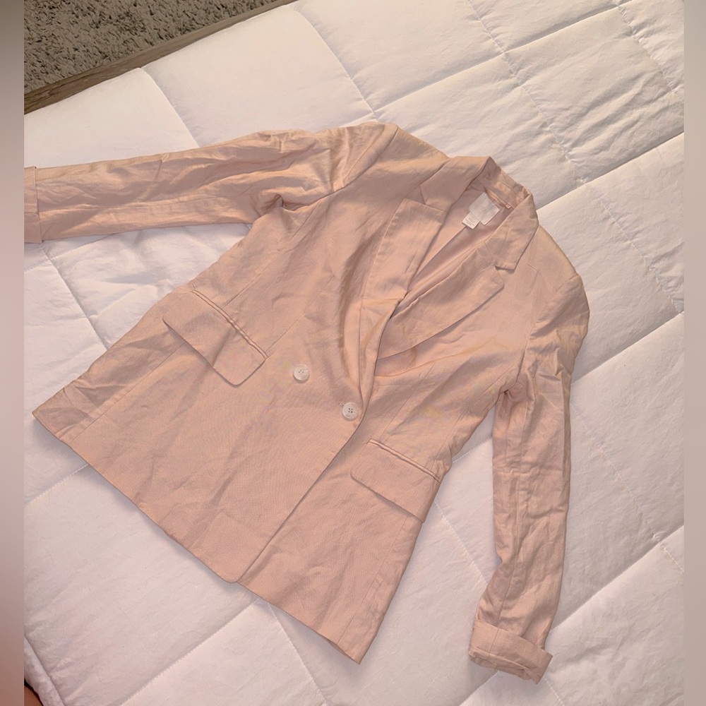LIKE NEW! H&M Light Baby Pink Oversized Linen Style Retro Blazer- small